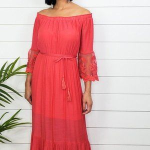 Off The Shoulder Maxi Dress- Coral